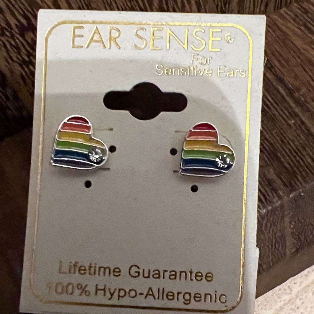 3/$18 Rainbow Heart Earrings With Crystal Accent Lot 745